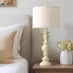 BOBOMOMO 27" Antique White Table Lamps Set of 2, Large Vintage Resin Lamps with Linen Shades, Farmhouse White Lamps for Bedroom, Living Room, or Console Table Elegant Home Décor