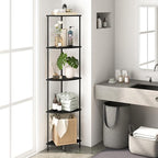 Yoobure Corner Shelf Stand, 5-Tier Bookshelf, 65" Tall Shelves for Bedroom, Living Room, Narrow Display Bookcase, Black with Display Shelves for Office