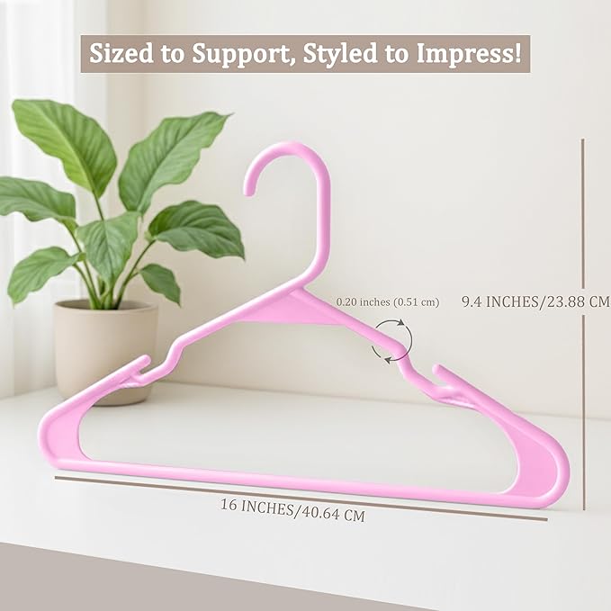 Utopia Home Plastic Hangers 50 Pack - Perfect Space Saving Clothes Hanger - Durable and Strong - Perfect Closet Organizers with Shoulder Grooves (Pink)