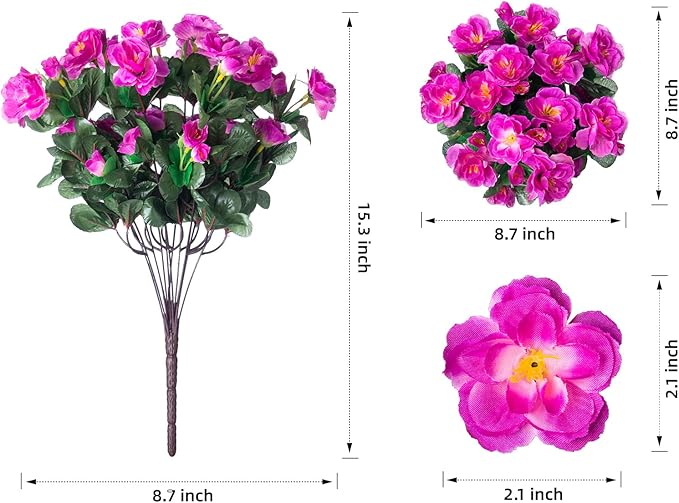 HyeFlora Artificial Faux Outdoor Flowers Plants for Spring Summer Decoration, Fake Silk Fuchsia Camellia UV Resistant Look Real for Planter Outside Front Door Porch Patio Balcony, 3 Large Bundles