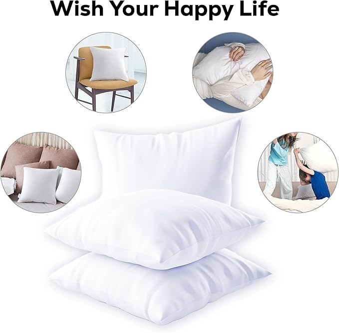 GOLD TEXTILES White Throw Pillows Insert (Pack of 4) - 18 X 18 Inches Non Woven 100% Polyester Bed Pillow - Side Sleeper Soft Indoor Rectangular Shape Down Pillow - Bed and Cushion Couch Hotel Pillows