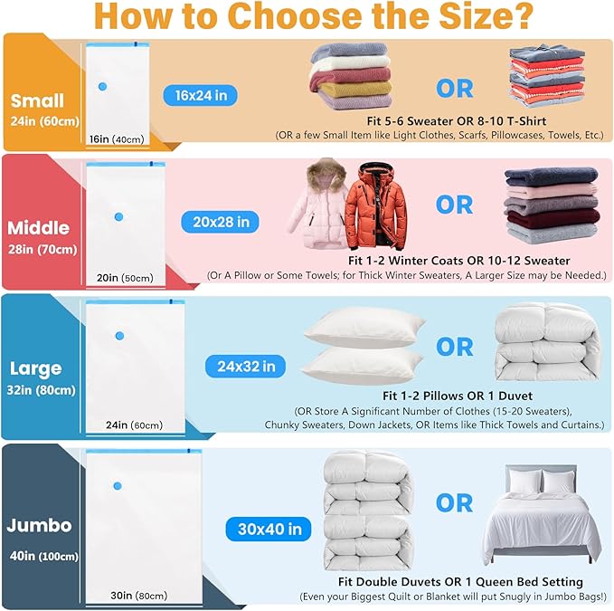6Pack Thickened Space Saver Vacuum Storage Bags Jumbo for Clothes with Hand Pump, Vacuum Sealed Bags for Clothing, Comforters and Blankets
