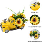 Metal Truck Decor with Sunflowers, Honey Bee, Fall Table Decor for Home, Farmhouse, Vintage Pickup for Living Room, Kitchen Table Centerpiece, Yellow