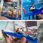 Unsinkable Thousand Sunny Pirate Ship in a Bottle, Non Sinking OP Anime Boat Model Fluid Drift Bottle Decorations Desk Decor Ornament for Boys Girls Gift (Blue-h)
