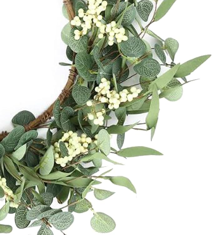 20 Inch Summer Wreaths for Front Door, Artificial Daisy Wildflower Lavender Front Door Wreath Spring,Green Eucalyptus Wreath for Window Wall Farmhouse Home Decor Porch Outdoor