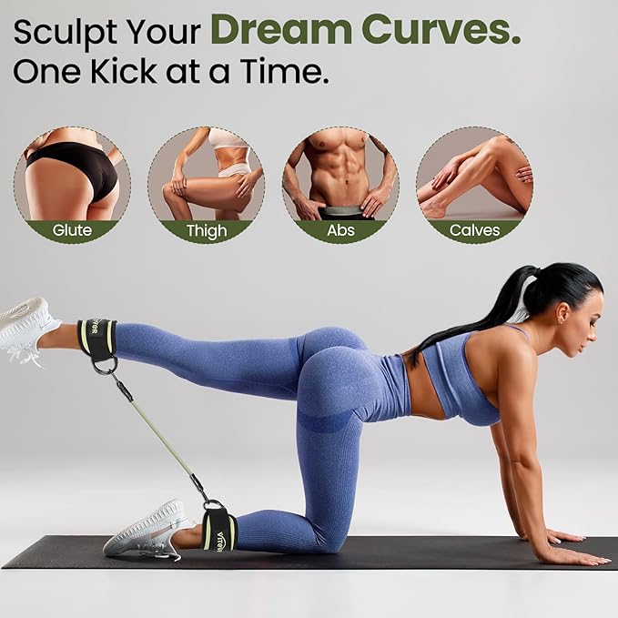 VITEVER Ankle Resistance Bands with Cuffs for Women, Leg Glute and Booty Workout Equipment for Home Gym, Pilates Equipment, Ankle Weights with Green Resistance Bands for Kickbacks Hip Fitness Training