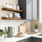 Fixwal Floating Shelves for Wall, 15.7" Wood Wall Mounted Shelves for Living Room, Bedroom, Bathroom and Kitchen, for Storage, Books, Room Decor (Rustic Brown, Set of 2)