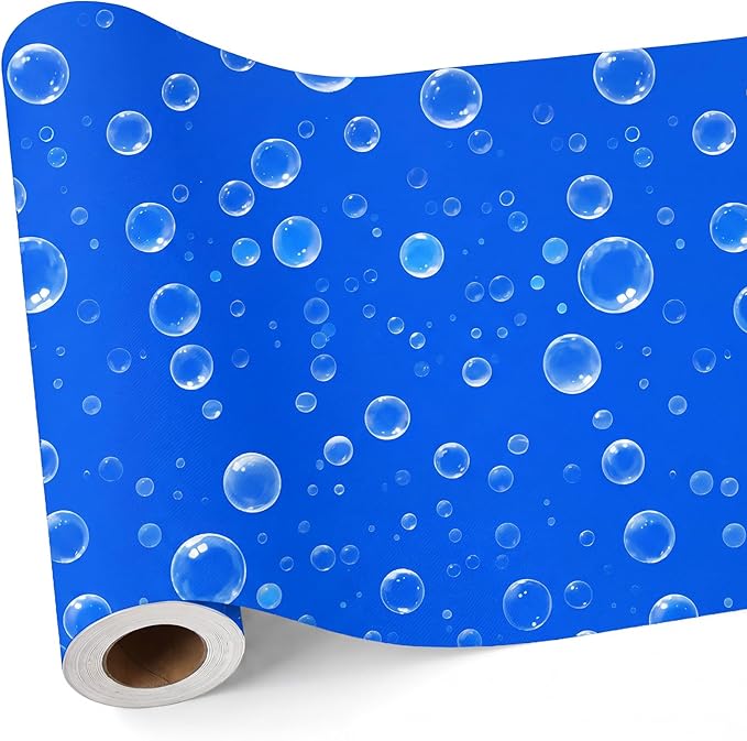Hahafelt 1.3x39 ft Fabric Bulletin Board Roll Ocean Bubbles Bulletin Board Blue Non-Woven Reusable Waterproof Erasable Wrinkle Resistant Fabric Roll for Background Decor DIY Craft