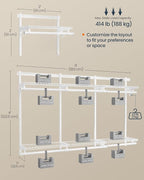 SONGMICS HOME Closet System, Closet Insert Organizer, 4-6 ft, Adjustable Metal Shelving Unit with 6 Hanging Rods, 6 Shelves, and Hooks, for Pantry Mudroom Garage Basement, Cloud White URGR032W01
