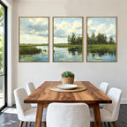 BINCUE Framed Green Nature Wall Art Lake Scenery Wall Decor Landscape Art Print Green Nature Landscape Artwork Green Plants Wall Pictures for Living Room Bedroom Office Farmhouse 16 x24 Inches Set of 3 Gift
