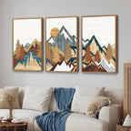 SIGNINART Vintage Mountain Framed Canvas Wall Art, Boho Sunrise Art Prints, Forest Nature Wilderness Art Paintings, Modern Farmhouse Woodcut Style Wall Decor for Living Room Bedroom, Office 16"x24"x3