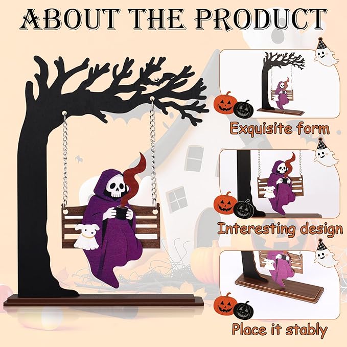 Funny Halloween Desktop Swing Decor, Spooky Indoor Home Decor for Living Room/Kitchen/Tabletop, Gothic Fall Themed Desktop Ornament, Unique Halloween Decoration for Women (Grim Reaper)