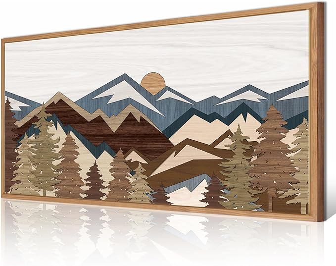 BINCUE Large Mountain Wall Art Framed Boho Wall Decor Mountain Artwork Landscape Wall Pictures Rustic Mountains Paintings Boho Landscape Art Prints Rustic Farmhouse Decor for Office Living Room Bedroom 20x40 Inches