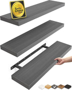 BAYKA Floating Shelves for Wall, Set of 3, 22.5 Inches Wall Mounted Rustic Wood Shelves for Bathroom, Bedroom, Living Room or Kitchen Decor, Storage for Books, Lego, Plants, Gray