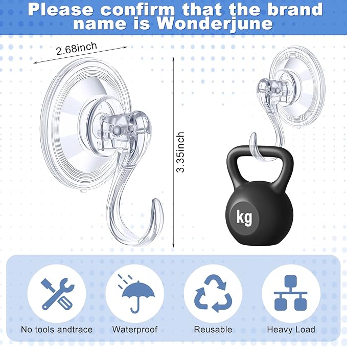 Wonderjune 6 Pcs Wreath Door Hanger Clear Heavy Duty Suction Cup Hooks 11 lb Removable Reusable Window Glass Door Wreath Holder for Christmas Kitchen Shower Bathroom Decorations