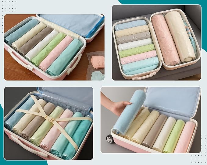 6 Pack Space Saver Vacuum Storage Bags Hand Roll Compression Bags for Travel Luggage Home Organizers