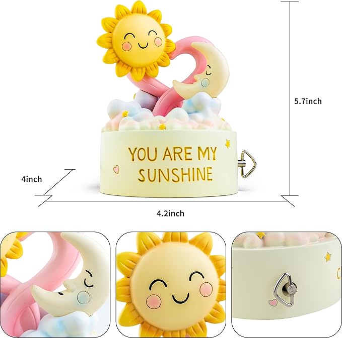 You are My Sunshine Musical Figurine, Wind-Up Music Box, Romantic Love Gift with Smiling Sun & Moon, Hand-Painted Pastel Keepsake for Valentine’s Day, Home Decor for Girlfriend, Wife, Anniversary