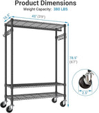 VIPEK R3C Plus Garment Rack - Rolling Clothes Rack with Locking Wheels, Heavy Duty Portable Closet with Adjustable Shelves & Side Hooks, Black