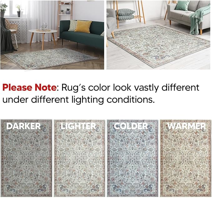 Keen Home Design 10x14 Rug - Machine Washable Area Rug with Non-Slip Backing, Ideal for Living Room, Dining Room, Bedroom - Vintage, Easy Clean, Durable, Low Pile Rug - (9'7" x 14')