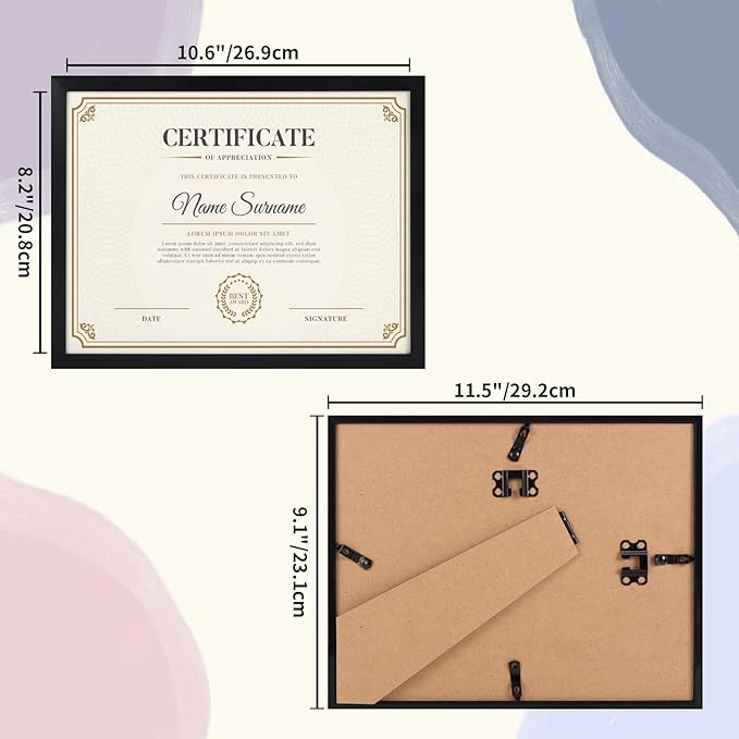 8.5x11 Black Picture Frames Set of 8, 8.5 by 11 Picture Frame for Award Certificate and Diploma Display on Wall or Tabletop