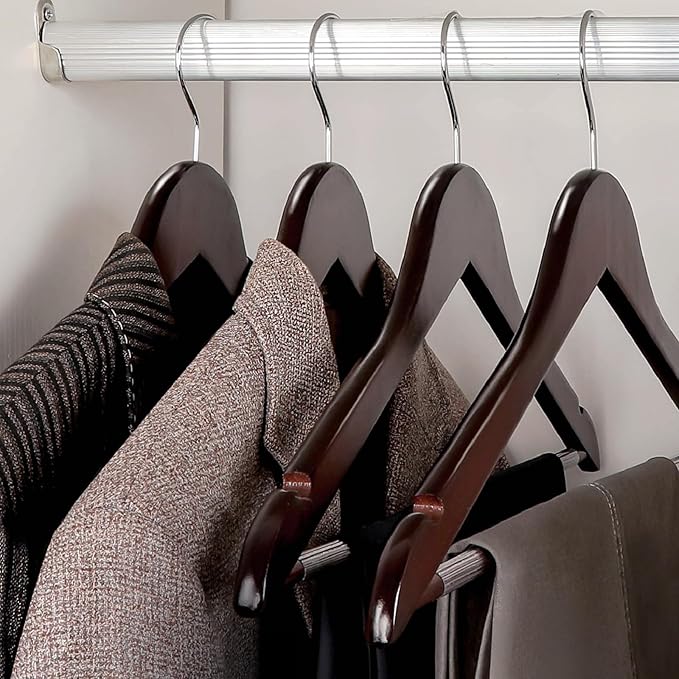TOPIA HANGER Wooden Coat Hangers 30 Pack, Cherry Wood Suit Hangers with Non Slip Pants Bar, 360° Swivel Hook and Shoulder Notches for Camisole, Jacket, Pants, Smooth Finish Clothes Hangers - CT34M30