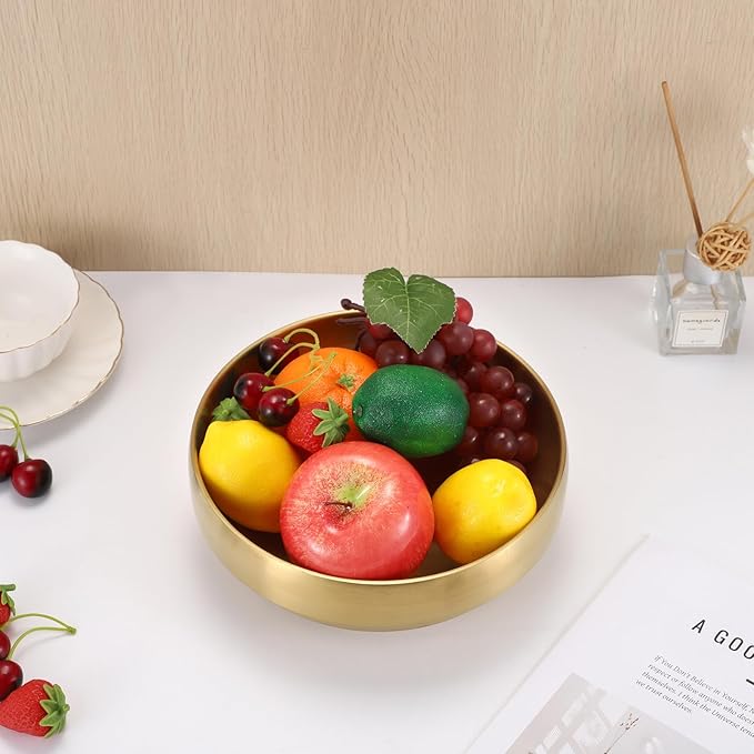 8.3" Golden Key Bowl for Entryway Decorative Key Holder Round Fruit Dish Stainless Steel Catch All Bowl for Coffee Table Kitchen Counter Home Decor