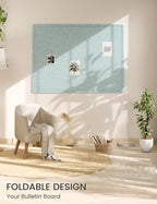 Fluxynara Large Bulletin Board, 47.2" x 35.4" Cork Board Alternative with 24 Safe Removable Adhesive Tabs, Foldable Felt Pin Board for Home Office, Classroom, Bedroom,Entryway for Walls—Aqua Blue