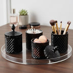 Aoriher 4 Pcs Crystal Glass Candy Jar Set with Lids Home Decorative Storage Jars for Apothecary, Bathroom, Kitchen, and Pantry, Ideal for Cotton Swabs and Jewelry(Large,Black)