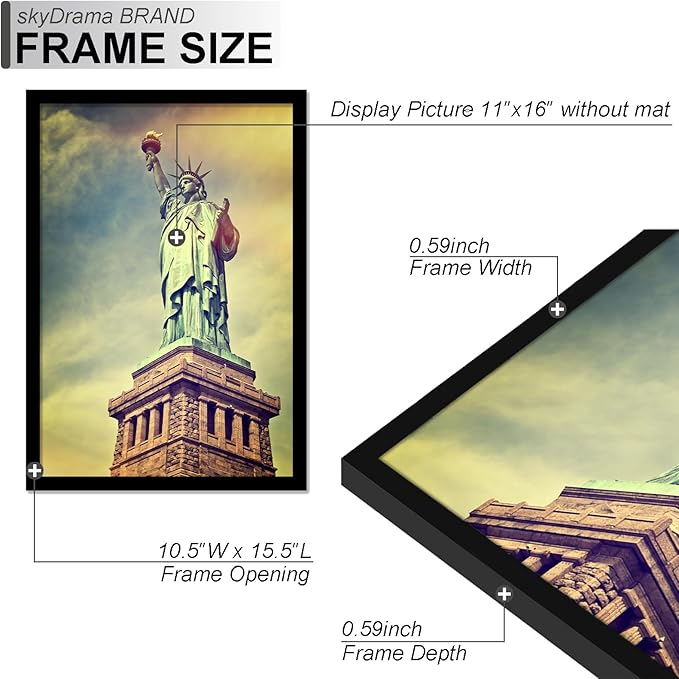 100% Solid Wood 11x16 Picture Frame Set of 3, Black Frame for 11 x 16 Inch Picture Poster Photo, Light Weight 11 by 16 HQ Matte Black Frame for Wall - 3 Pack/Black/11 x16