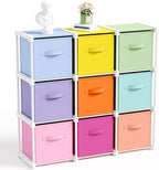 9 Cube Storage Organizer with Shelf Back to School Boxes 11 Inch Toy Storage Bins Closet Organizers Drawers Fabric Dresser for Playroom Books Bedroom Dorm Kitchen (Macaron Colors)