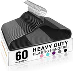HOUSE DAY Heavy Duty Plastic Hangers 60 Pack, Non Slip Clothes Hangers with Rubber Pads and 360° Hook - Thin 0.2 Inch, Space Saving Coat Hanger Black, Closet Organizer for Shirt, Pants, Suit, Skirt