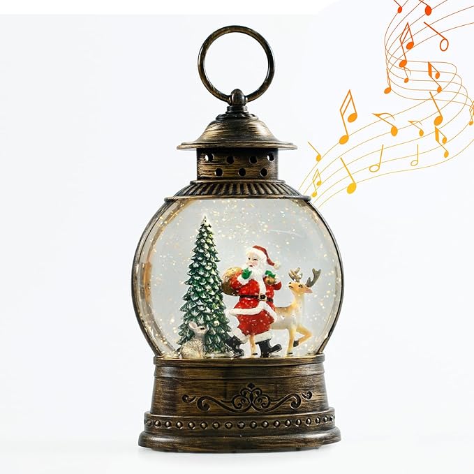 Christmas Snow Globes Christmas Decorations, Lighted Musical Snow Globes Lantern, Santa Decoration Indoor Home Décor & Gift, 6H Timer, USB/Battery Operated