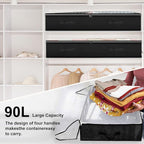 2 Pack Under bed Storage Containers, 90L Large Capacity Bedroom Closet Organizers and Storage Bins Foldable Underbed Storage Bags for Clothes, Blanket, Towels, Comforter, Sweaters, Linen Sheet Black