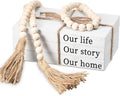 Jetec Decorative Books for Home Decor White Faux Farmhouse Stacked 3 Pieces Gift for Mother Teachers Friends Family for Coffee Tables Shelves with Wood Bead Tassels 58 Inch