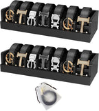 Belt Organizer for Drawer - Bamboo Belt Storage Organizer | Belt Rack for Closet Wall Mount Men Women Tie Sock Bra Scarf Ribbon (Black, 2 * 7Grids)