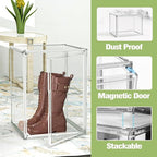 Tall Boot Storage Box 5 Pack, XX-Large Acrylic Shoe Box Sneaker Display Case 11.4'' x 9.8'' x 15.3'' Protection Organizer for Collectibles Clear Plastic Stackable Handbag Organizer with Magnetic Lids