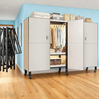 Heavy Duty Portable Closet with Cover Magnetic Doors, Metal Rolling Clothes Rack Heavy Duty 1500LBS, Foldable Clothing Rack, Garment Racks for Bedroom/ LivingRoom/ Rental (KT Off-white, 59.05in)