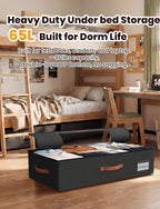 2-Pack Under Bed Storage Bins with Wheels and 6 Vacuum Seal Bags, Heavy Duty 80lbs Capacity, 65L Clear Lid Organizer for Dorm Bedroom Clothes Shoes Toys, Quick Assembly Space Saver (Black, 7.9'' PLUS)