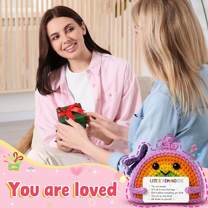 MAMAGIFTREE Hand-Crocheted Rainbow Affirmation Purse with Self-Care Reminder Card - You are Enough Loved Gifts for Women, Girls, Birthday, Mental Health Support Companion