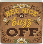 Bee Decor Summer Wall Decor Bee Nice Or Buzz Off Summer Decorations Wooden Box Sign for Home Office Farmhouse Table Shelf
