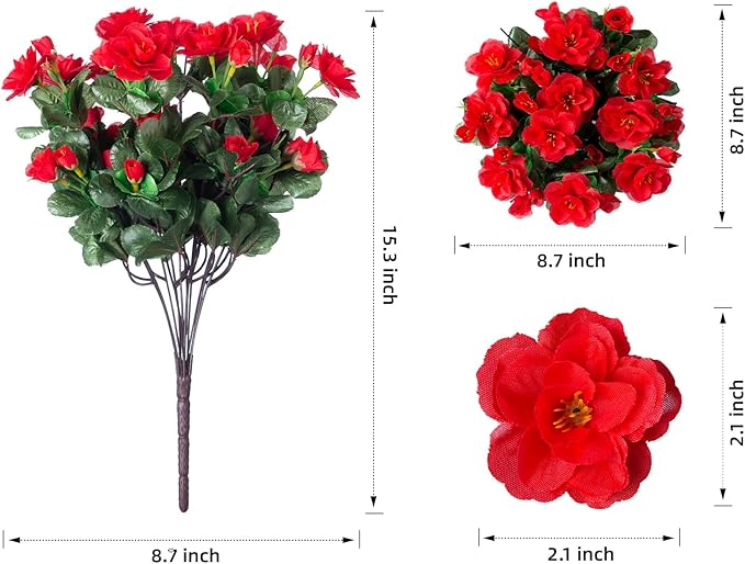 HyeFlora Artificial Fake Camellia Flowers Plants for Outdoor Outside Spring Summer Decor, Faux Silk Mixed UV Resistant Look Real Flowers for Planter Front Door Porch Patio Balcony, 3 Large Bundles