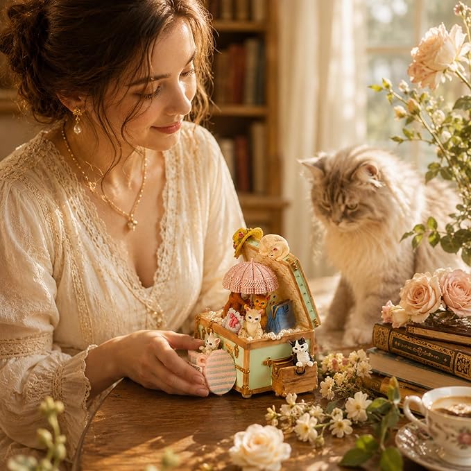 Cat Music Box Gift for Girlfriend Wife Daughter Grandma Granddaughter Sister Friends, Cute Kitty Musical Box Anniversary Birthday Gifts Kitten Lover Mother Day Present