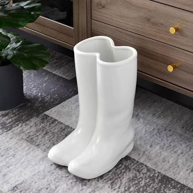 GLigeT Umbrella Stands Creative Boots Shape Umbrella Stand Holder Umbrella Bucket Umbrella Rack Barrel, Porcelain Ceramic Floor Vase Entryway Porch Indoor Umbrella Holder(Color:Gold)