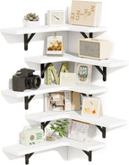 Fixwal Floating Shelves for Wall Set of 5, Rustic Wood Wall Mounted Corner Shelf for Bathroom, Kitchen, Bedroom, Home Decor, Laundry Room, Living Room (White)