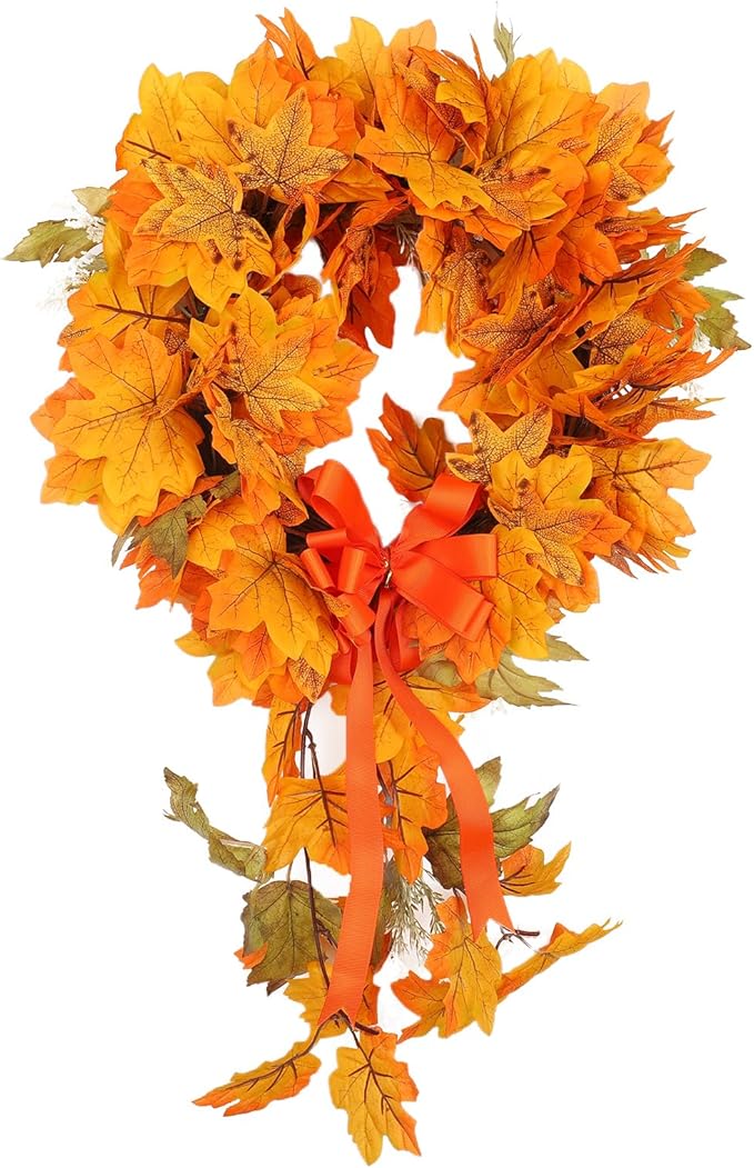 Ochine Fall Harvest Swag for Front Door - Artificial Fall Wreath & Teardrop Swag Decorative Swags for Thanksgiving, Halloween Decor