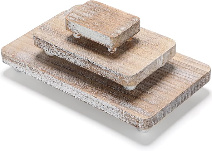 Maitys 3 Pcs Wooden Risers for Display Pedestal Stand Wooden for Decor Farmhouse Vintage Rustic Stackable Kitchen Stand Tray Riser, 3 Sizes(12 x 6.7, 8 x 4.7, 4 x 2.8 in,White)
