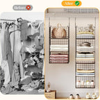 5 Tier Closet Hanging Organizer and Storage Separable Hanging Closet Shelves with 4 Hooks 2 Adjustable Dividers, Wire Storage Basket Bins for Clothing Sweaters Socks Dolls Handbags, Foldable