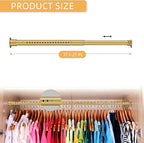 1.3 Inch Diameter Closet Rods for Hanging Clothes 17-28 Inch Adjustable, Metal Heavy Duty Closet Pole, Gold Closet Bar for Hanging Clothes, Suitable for Closet, Wardrobes, Bathroom, Windows