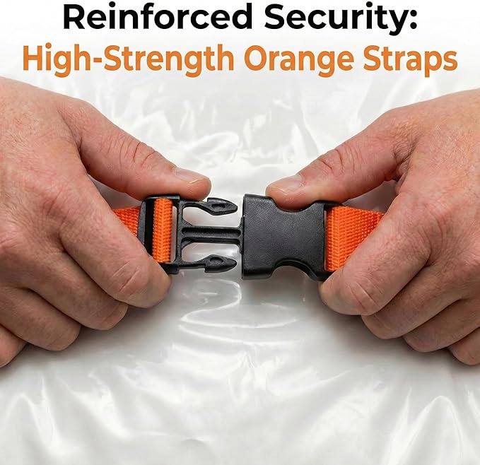 Memory Foam Mattress Vacuum Bag, Heavy-Duty Mattress Storage Bag for Moving and Transport, Mattress Compression Bag with Straps & Dual-Zip Seal (Orange Straps, King/Cal-King)