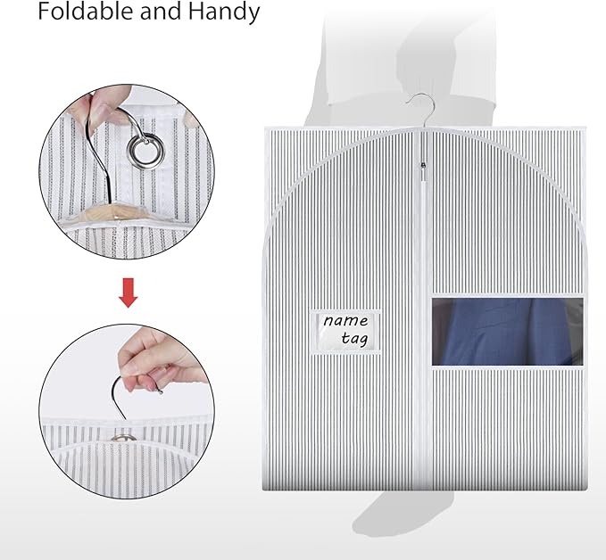 Univivi 60 Inch Lightweight Garment Bag for Hanging Clothes, Full Zipper Dress Bags for Gowns Dress Cover with Clear Window and ID Card Holder for Suits, Long Dress, Coats, 10 Pack, White